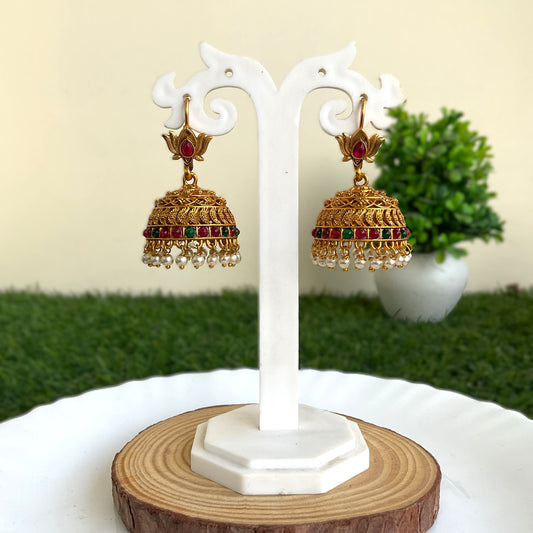Ambuj Gold Plated Pearl Drop Traditional Jhumka Earrings for Women