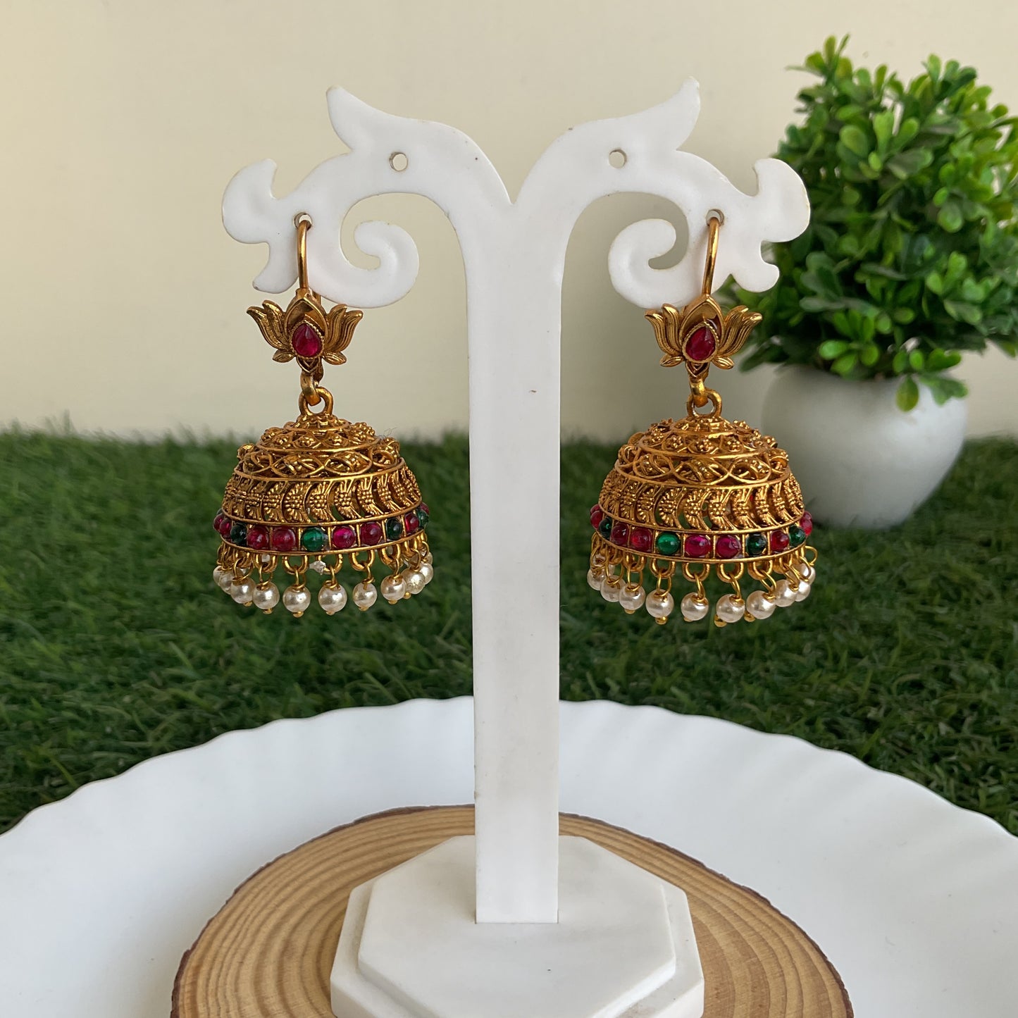 Ambuj Gold Plated Pearl Drop Traditional Jhumka Earrings for Women