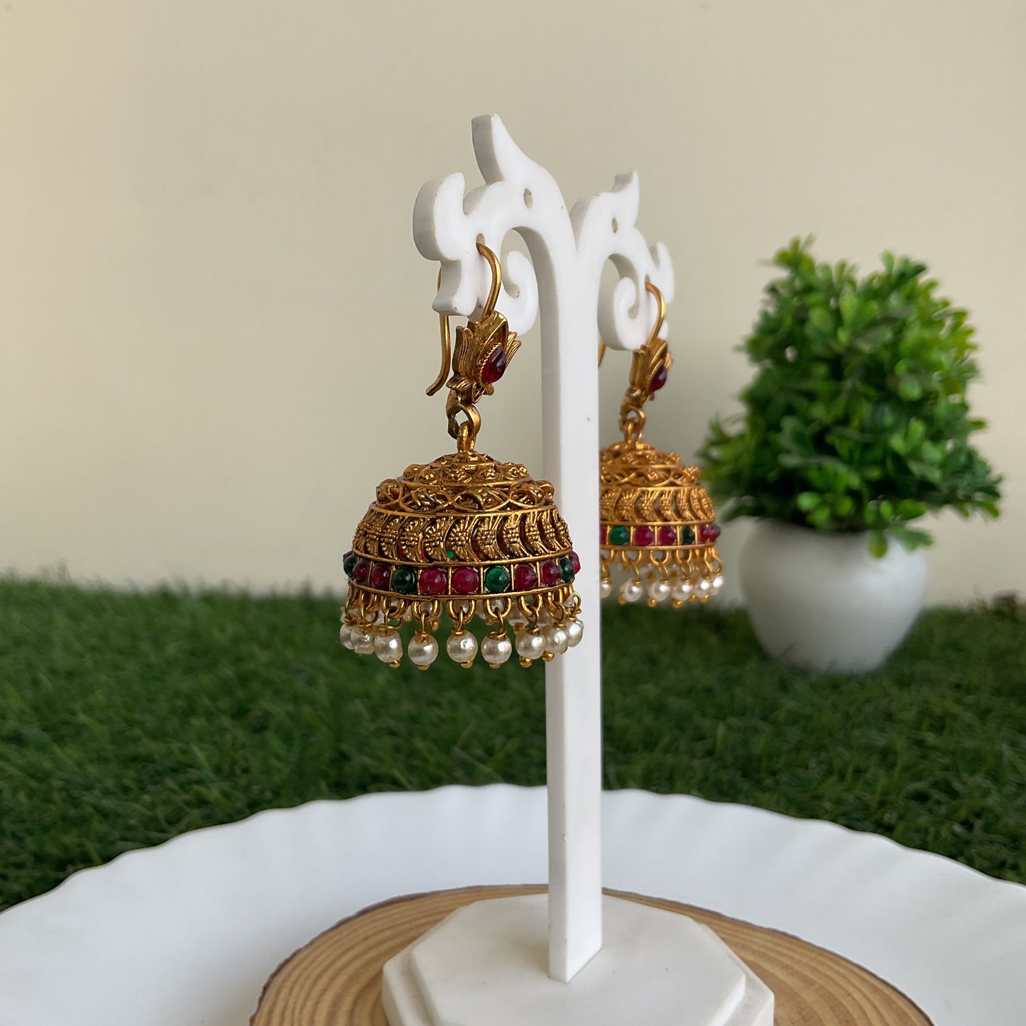 Ambuj Gold Plated Pearl Drop Traditional Jhumka Earrings for Women