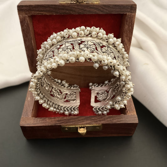 Yael silver plated cluster pearl hand kada