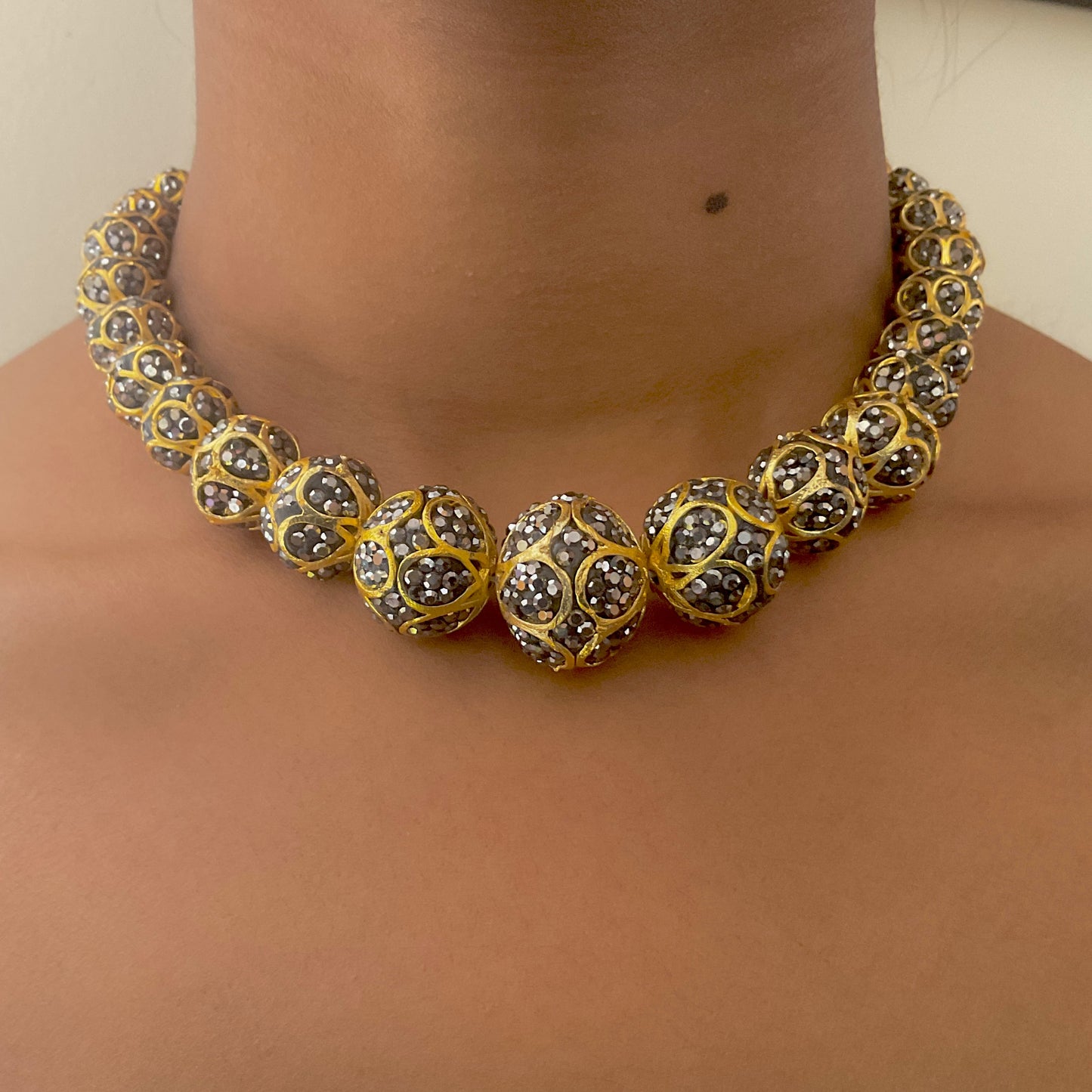 Akhila golden beads neck mala