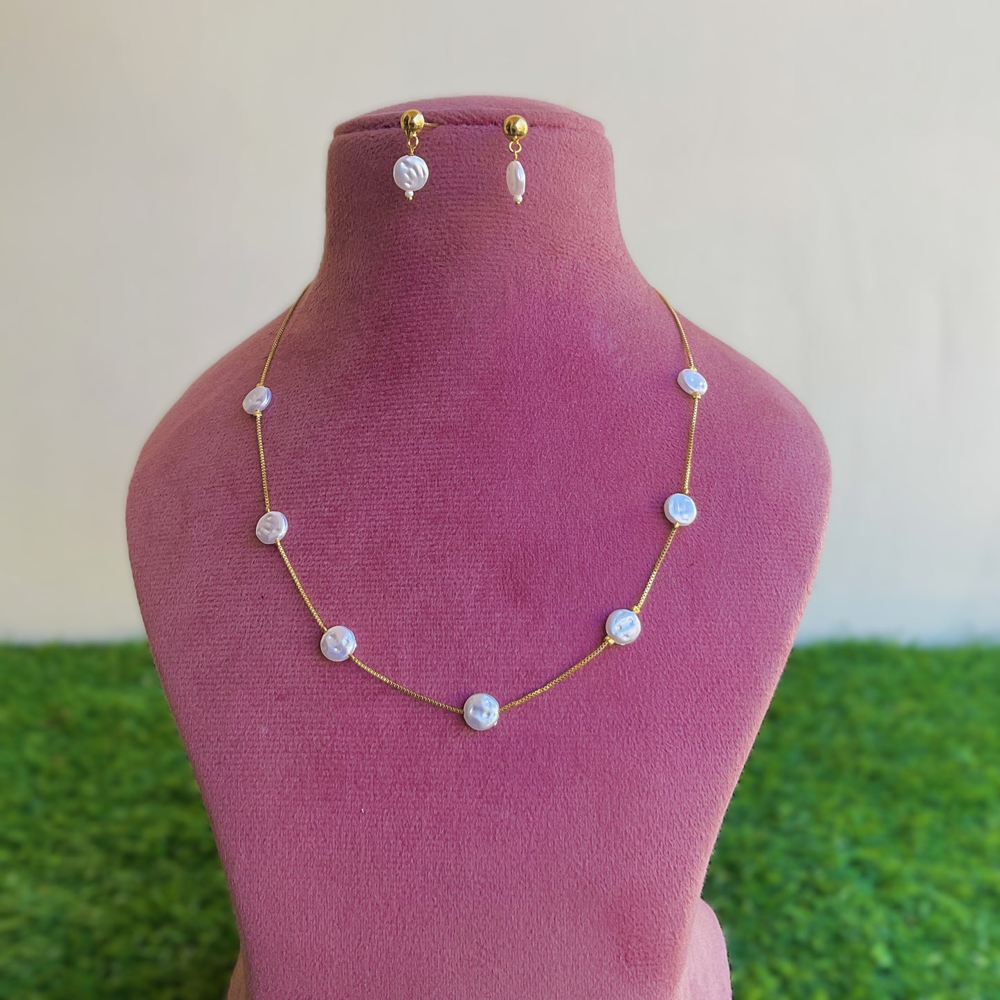 Yati baroque pearl gold plated necklace bracelet and earring set