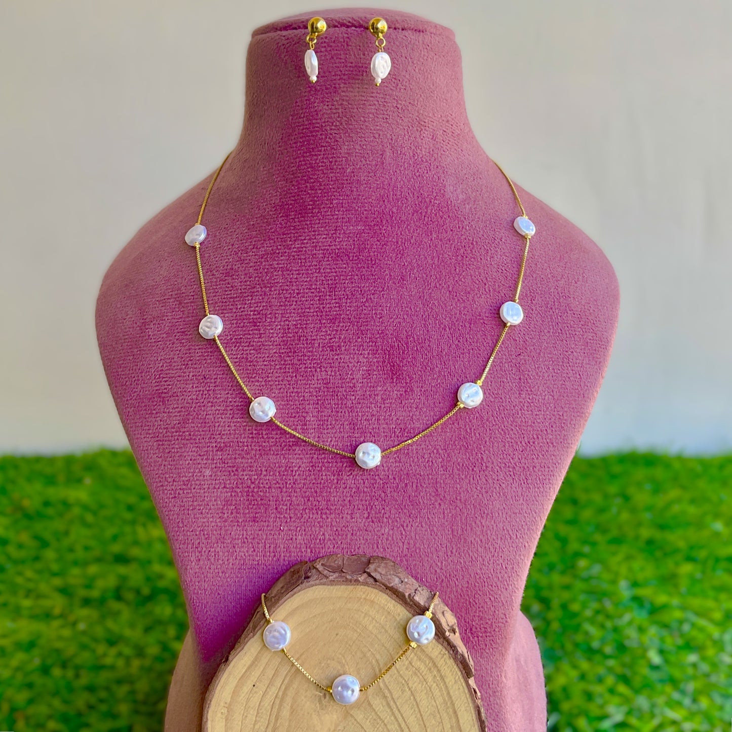 Yati baroque pearl gold plated necklace bracelet and earring set