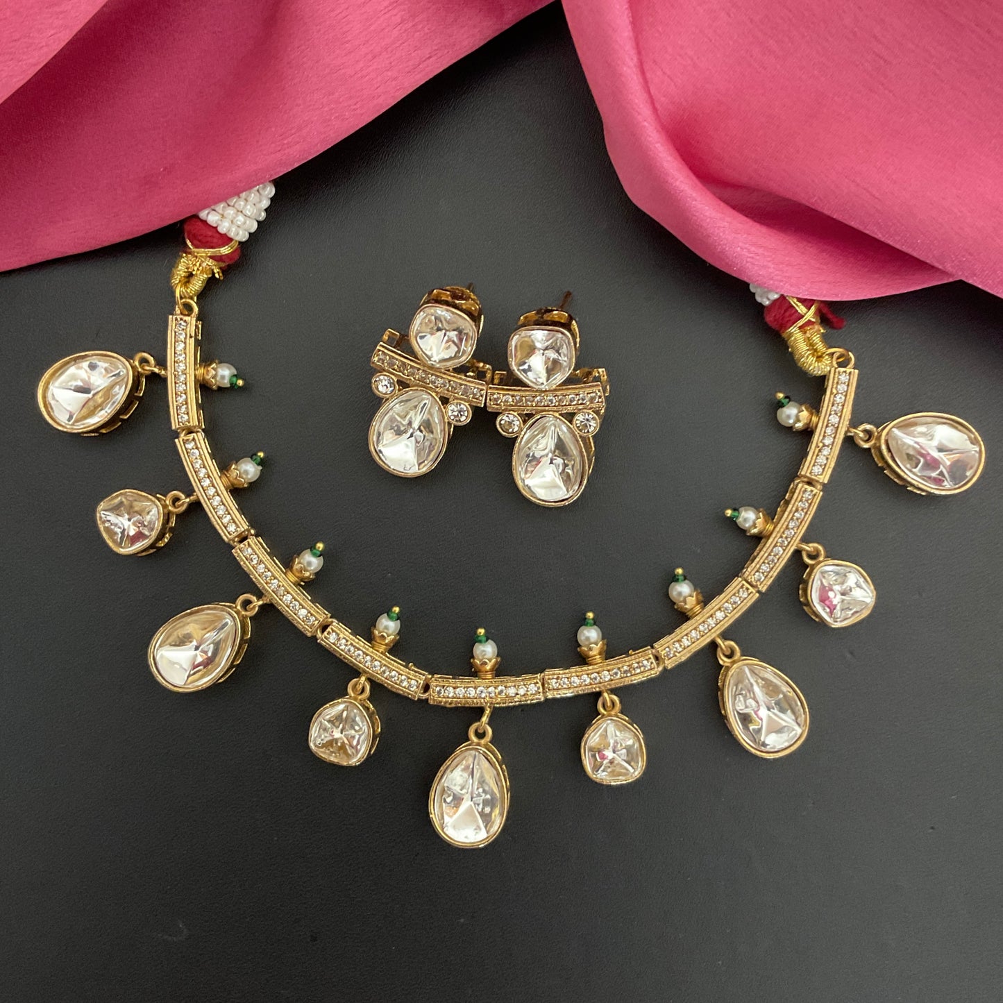 shailputri polki drop mossonite apala polish necklace with polki earrings