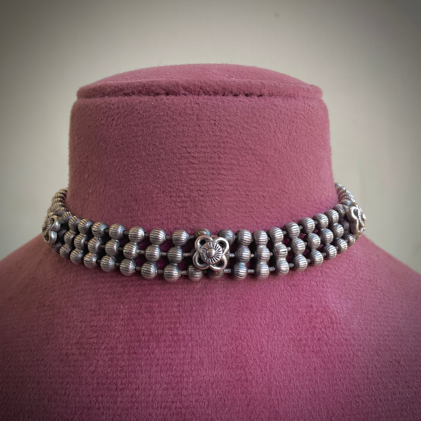 Saarika silver plated choker cum necklace with studs
