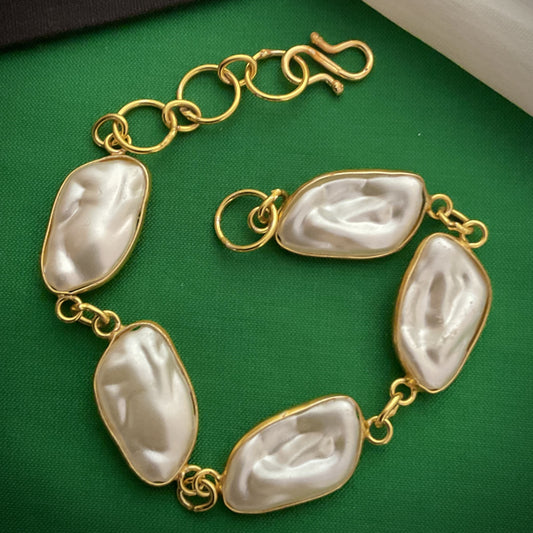 Indie gold plated baroque pearl chain bracelet