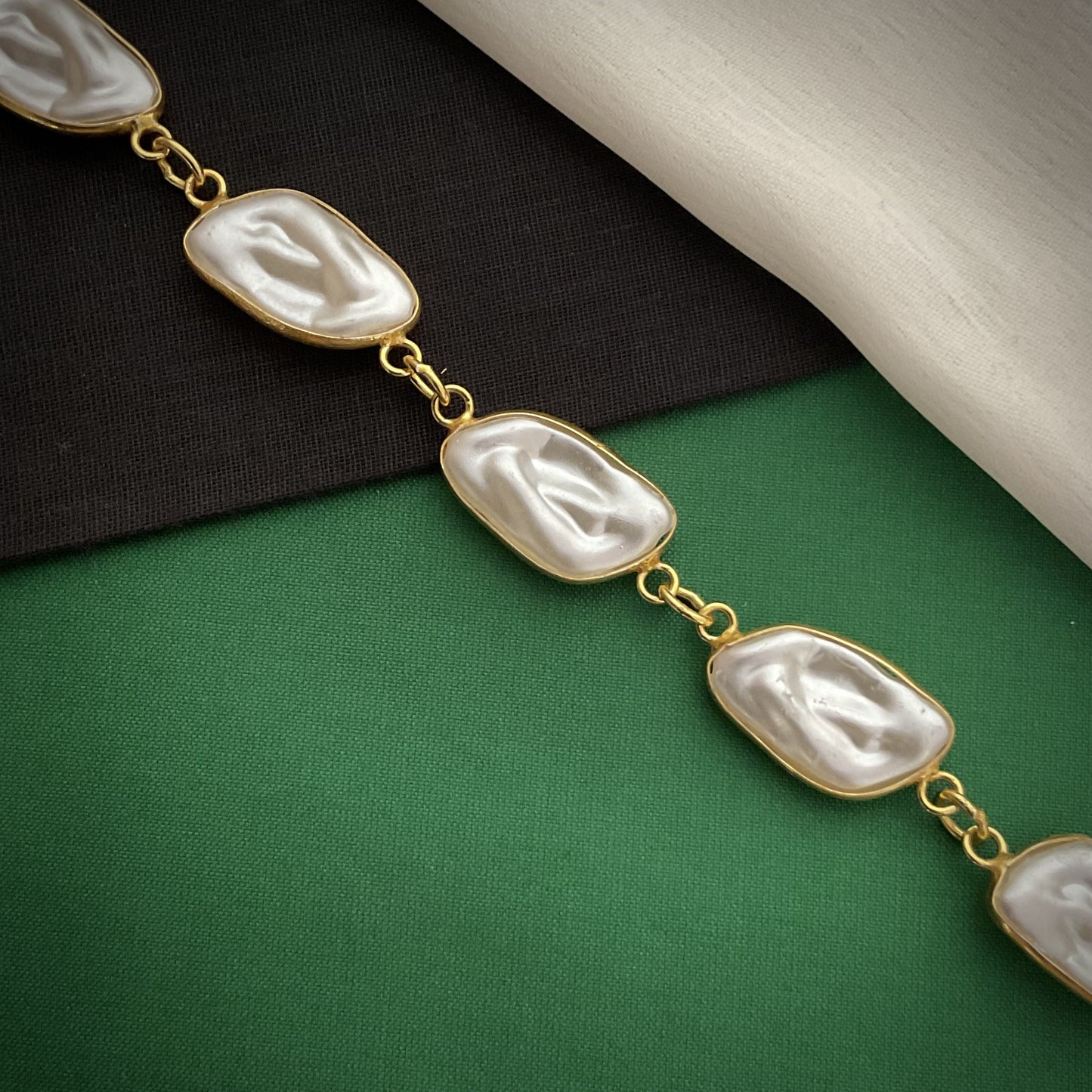 Indie gold plated baroque pearl chain bracelet