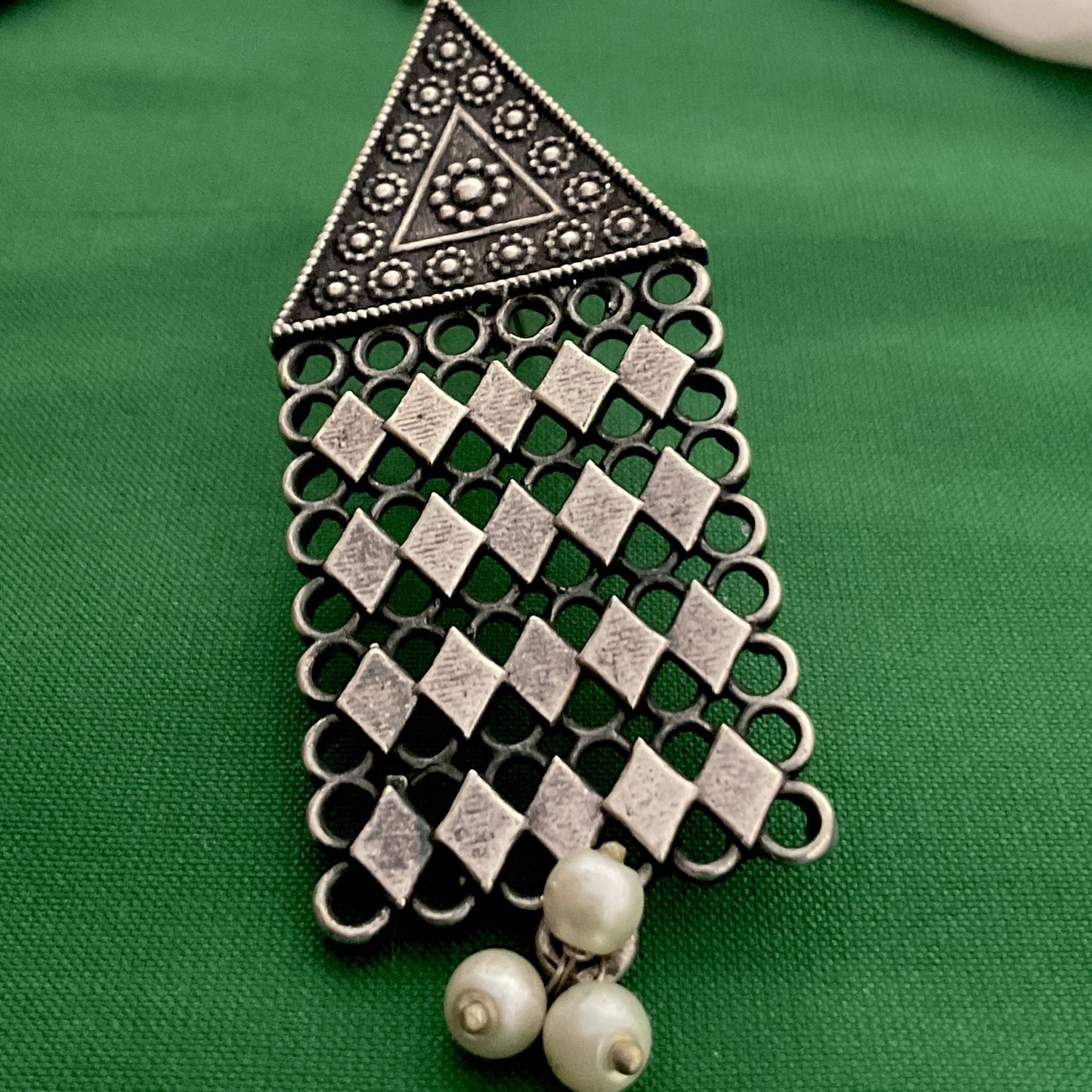 Ekisha silver plated long jaali handmade earrings