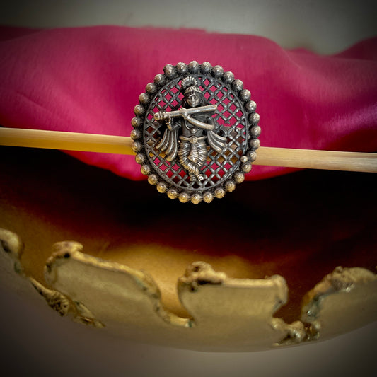 Upasana krisna jali oval silver plated finger ring for women