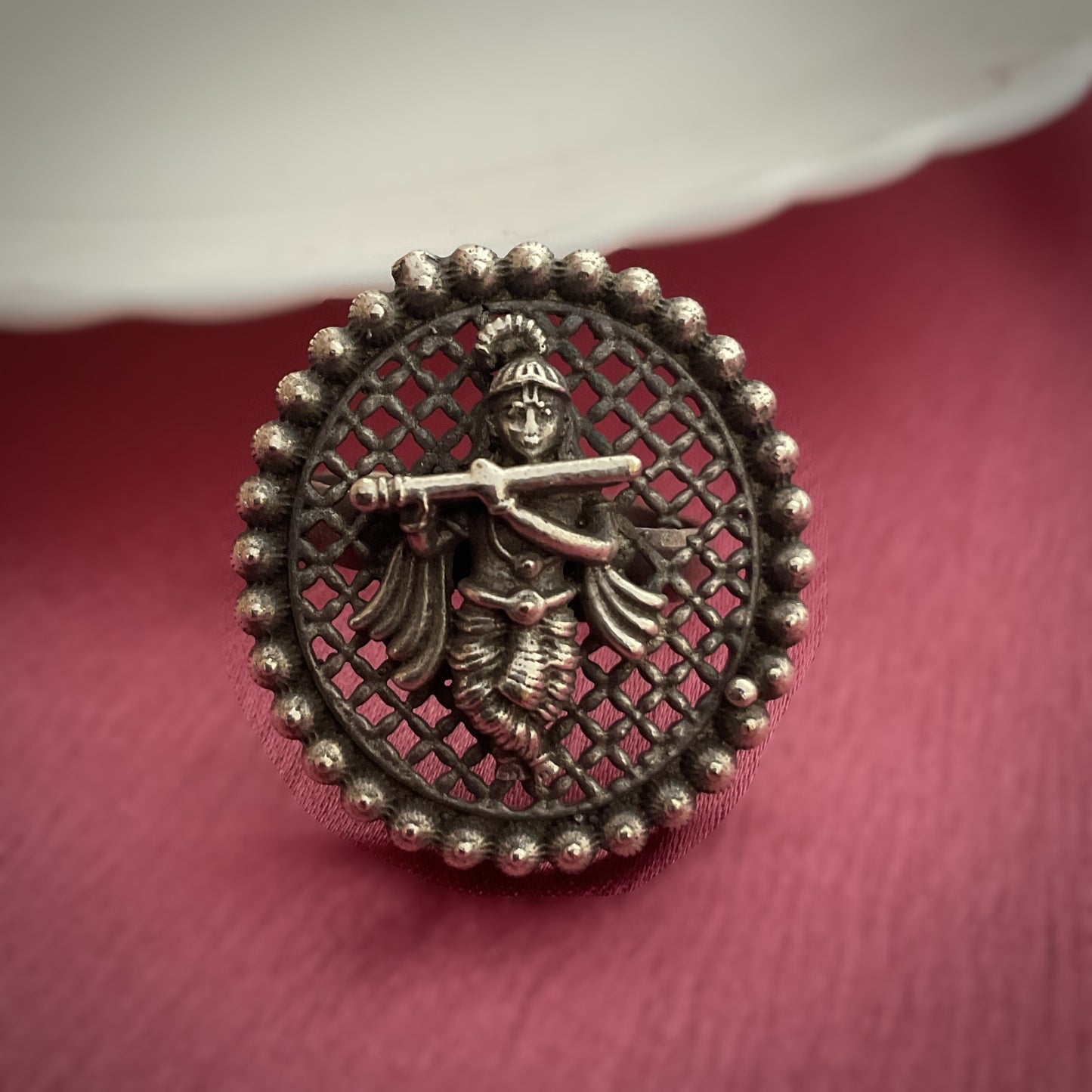 Upasana krisna jali oval silver plated finger ring for women