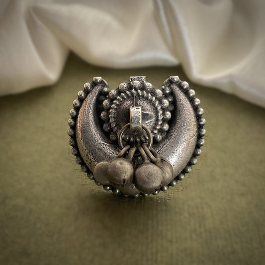 Chandra silver plated ghungroo finger ring