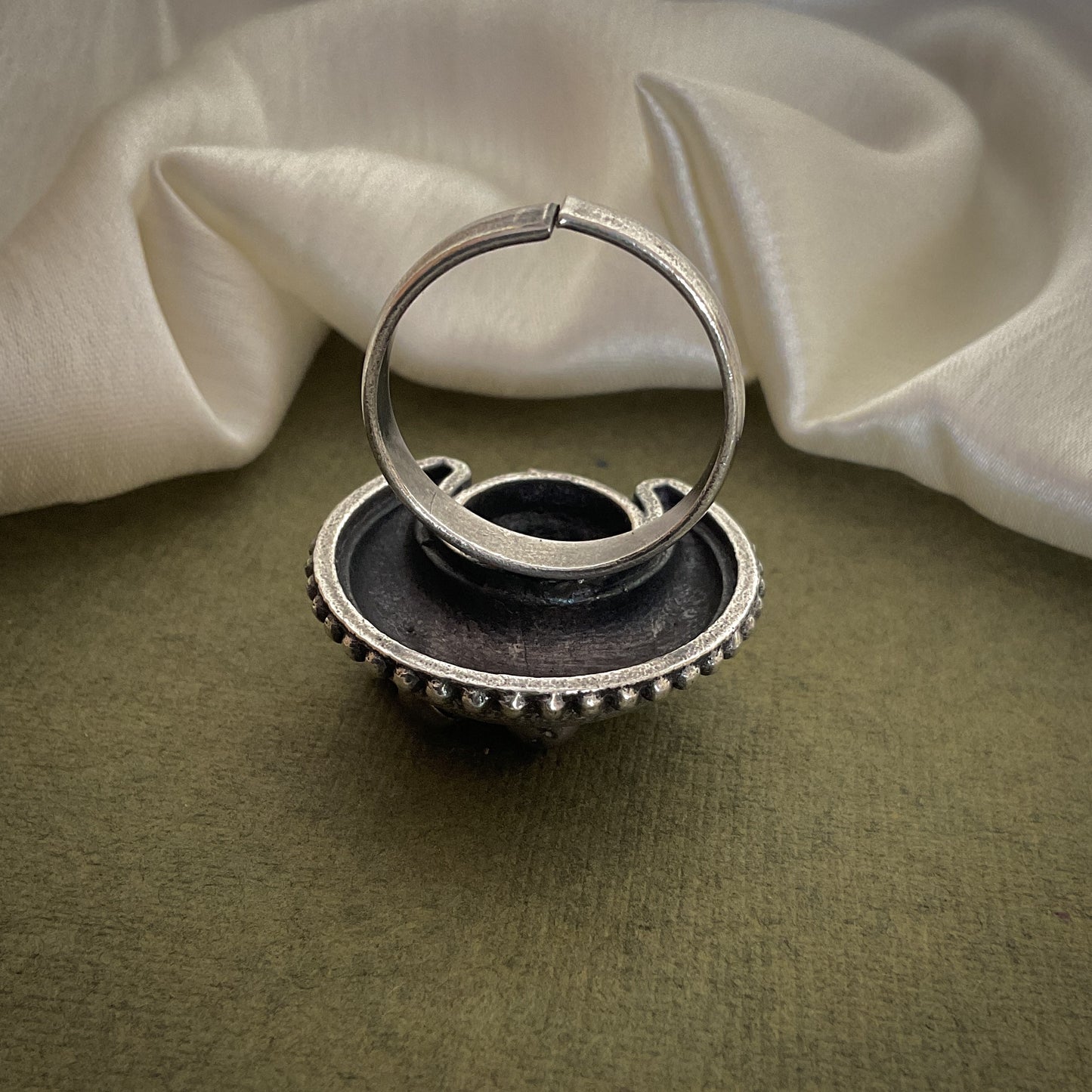 Chandra silver plated ghungroo finger ring