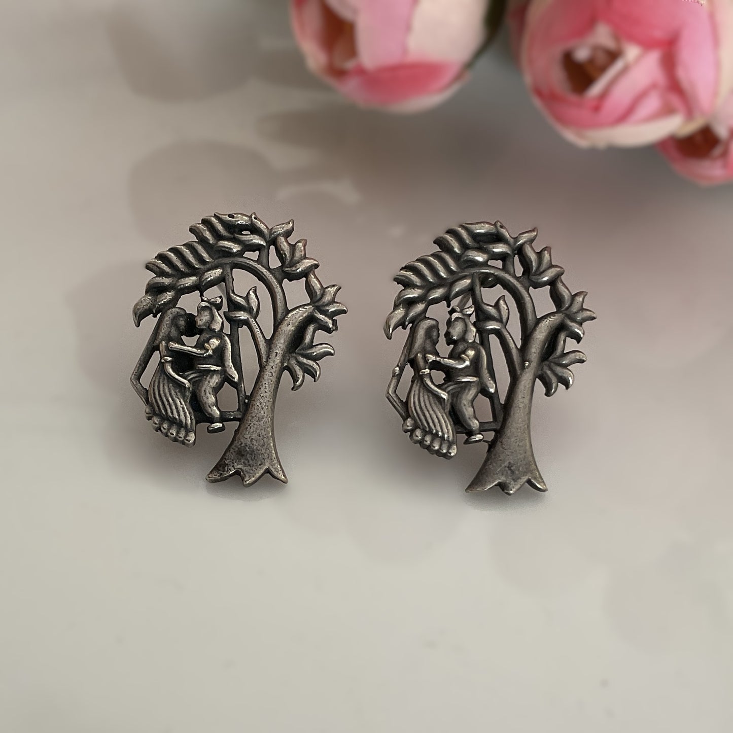radhakrishna silver plated stud earring