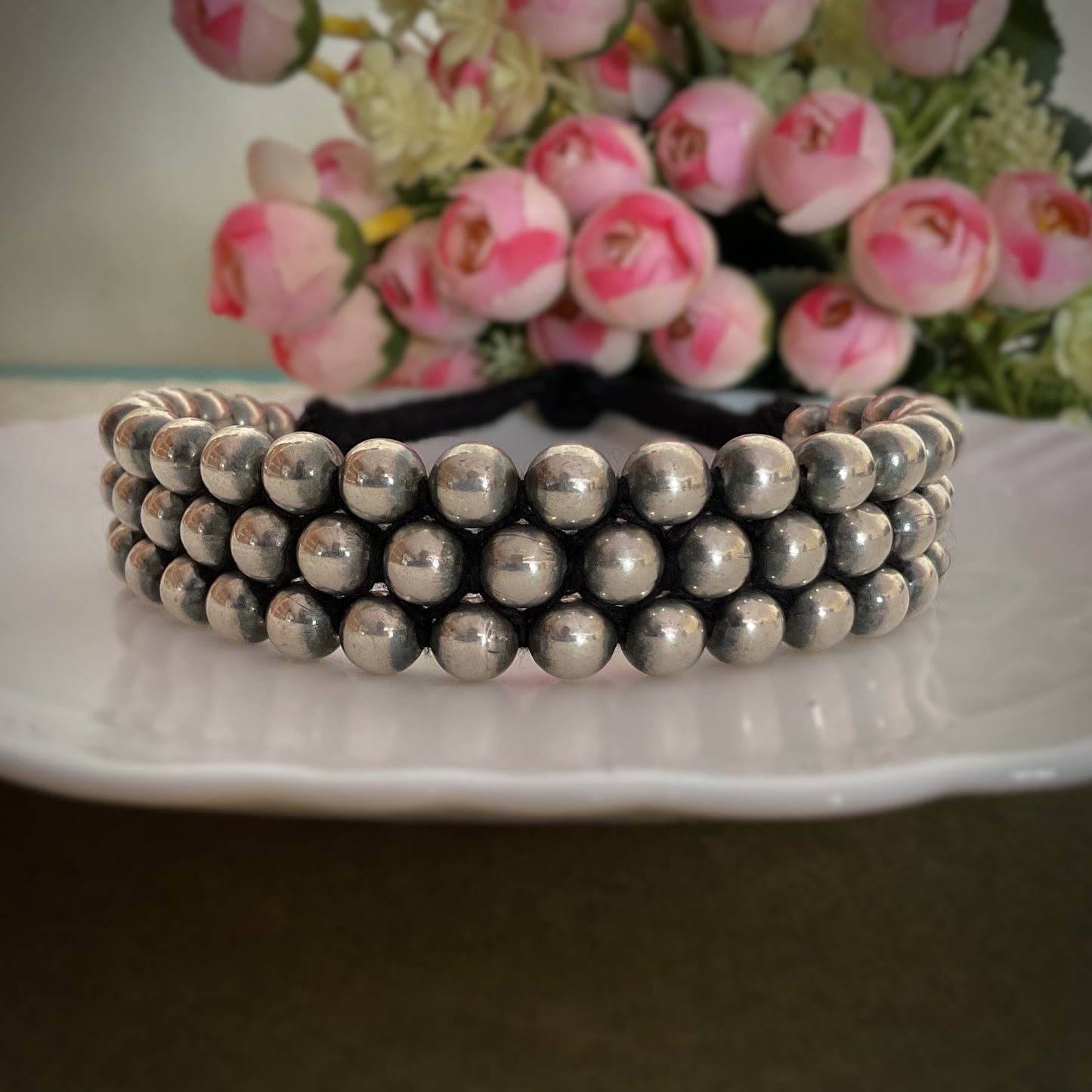 Baansuri silver plated ball choker necklace