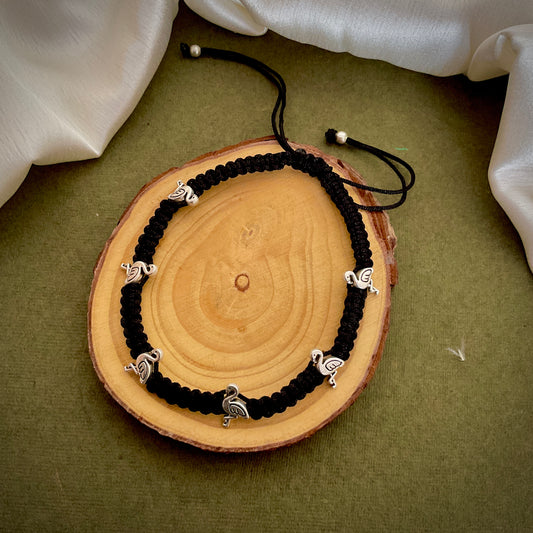 Flamingo silver plated macrame adjustable anklet